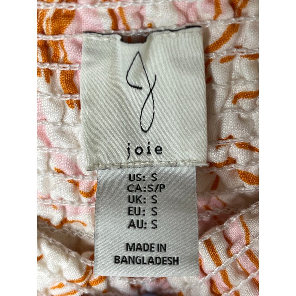 Joie linen blend wide leg pull on floral pants, cream/orange, size S, EUC - Picture 2 of 8